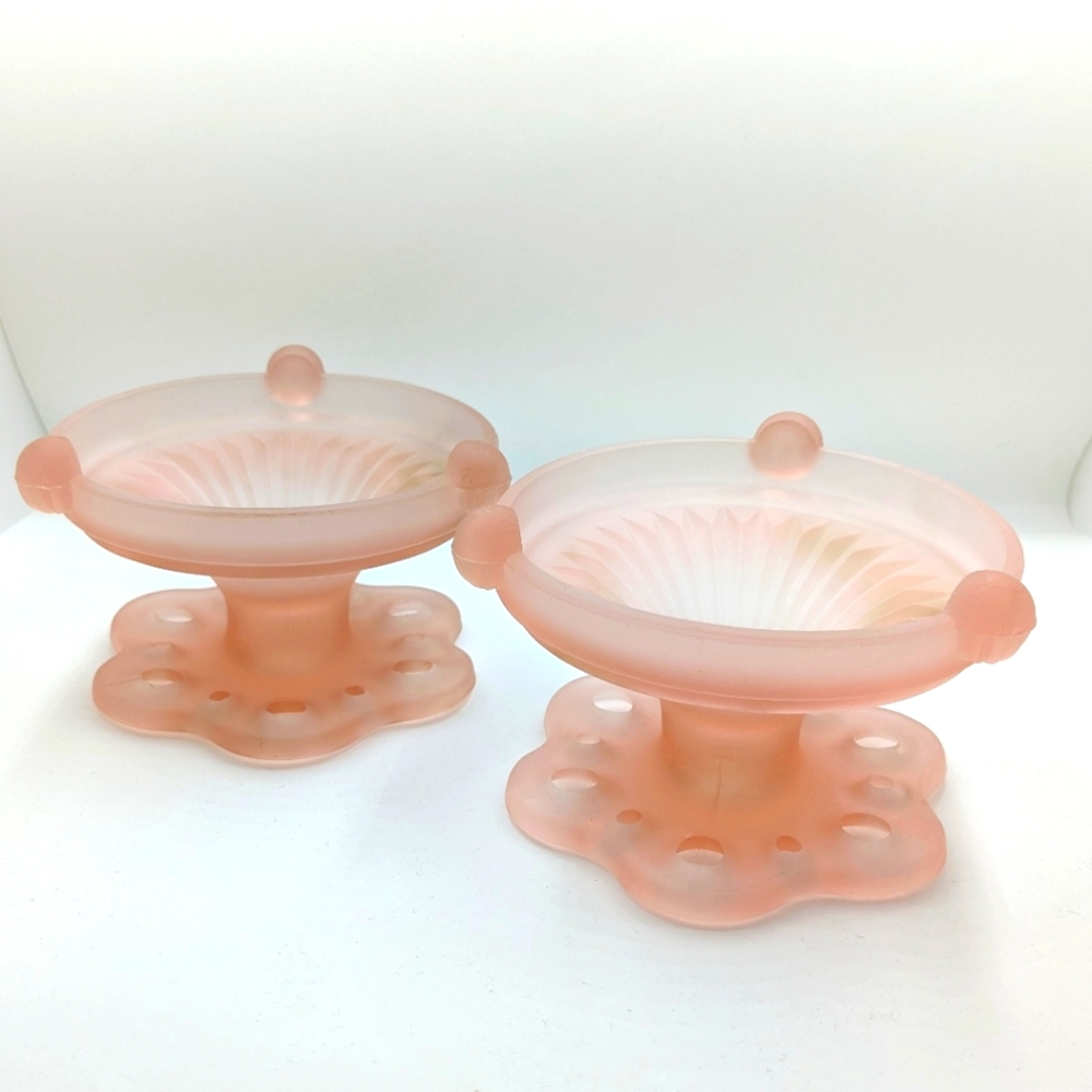 A Pair of VINTAGE Pink frosted candy/jewelry dishes